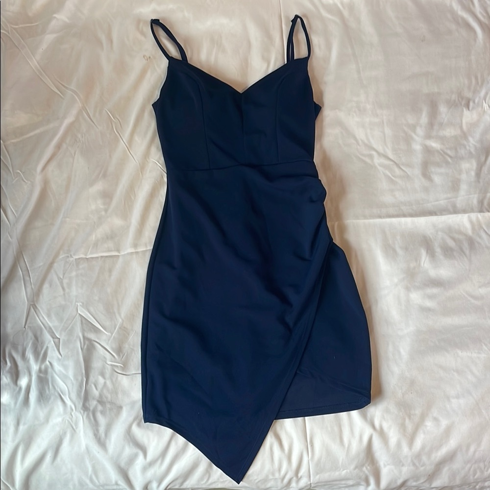 Elegant Navy Blue Spaghetti Strap Dress